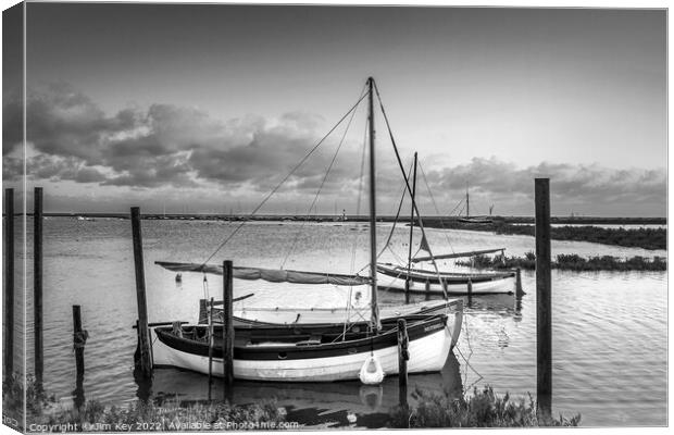 Blakeney Quay Norfolk Black and White Canvas Print by Jim Key