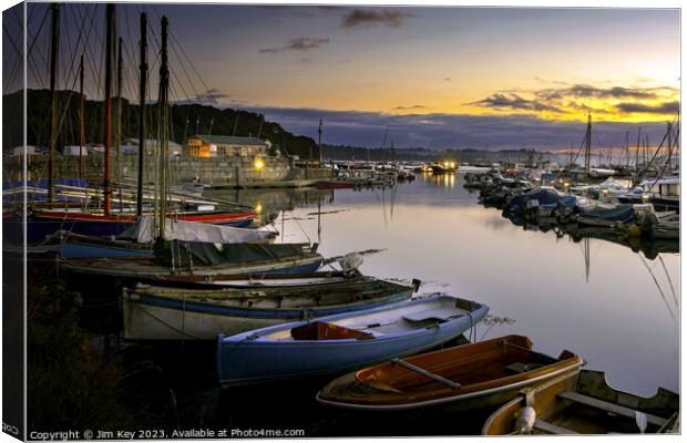 A Serene Sunrise at Mylor Yacht Harbour   Canvas Print by Jim Key