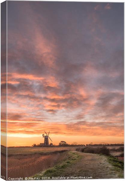 Tower Windmill Sunrise Norfolk Canvas Print by Jim Key