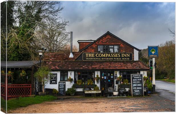The Compass Inn Traditional English Riverside Pub Canvas Print by Dave Williams