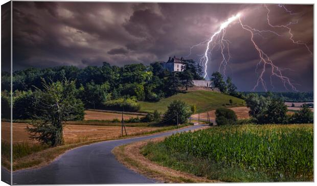 Chateau de Roquefere Lightning Strikes Canvas Print by Dave Williams