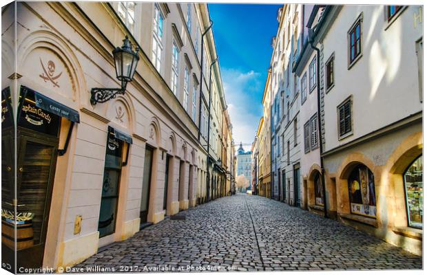 Cobbled Street in Prague Canvas Print by Dave Williams