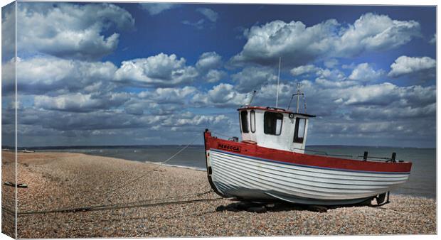 Fishing Boat Rebecca on Dungeness Beach Canvas Print by Dave Williams