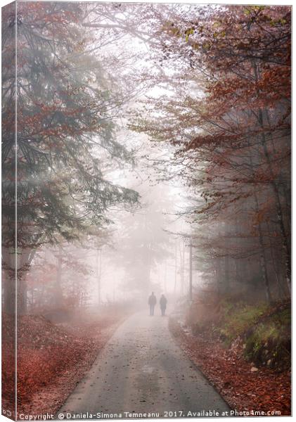 Road through autumn forest and mist Canvas Print by Daniela Simona Temneanu