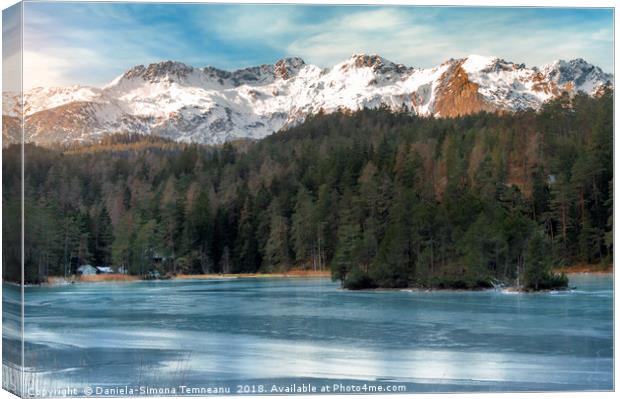 Frozen lake and snow-capped mountains Canvas Print by Daniela Simona Temneanu