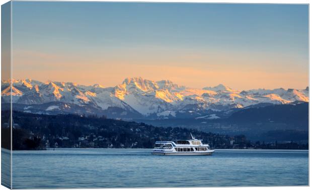 Zurich lake and swiss alps at sunset Canvas Print by Daniela Simona Temneanu
