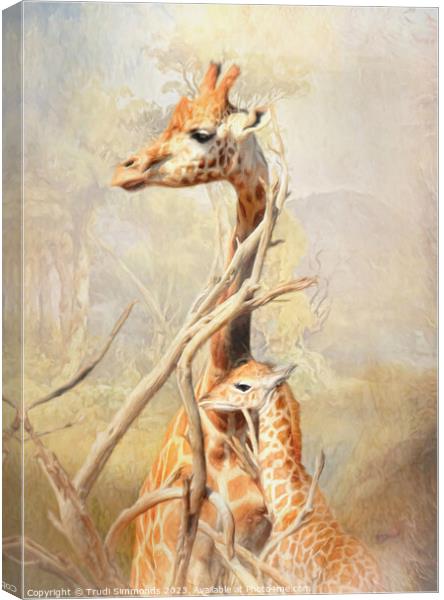 Giraffe Mother and Calf Canvas Print by Trudi Simmonds