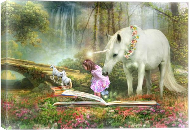 Unicorn Book Of Magic Canvas Print by Trudi Simmonds