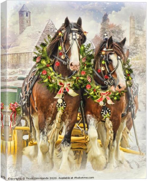 Christmas Clydesdales Canvas Print by Trudi Simmonds