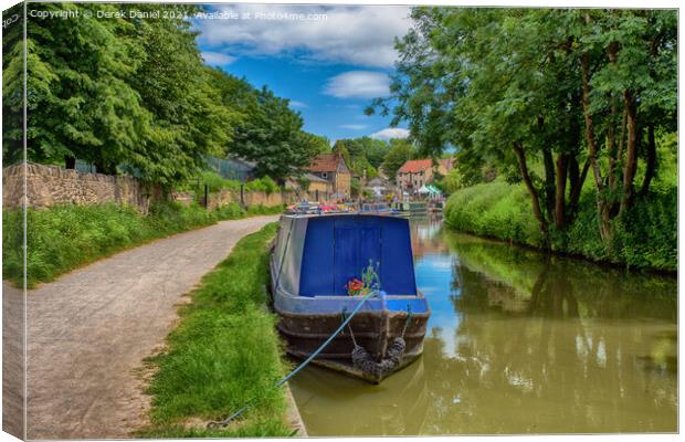 Narrowboats Reflecting In The Canal #2 Canvas Print by Derek Daniel