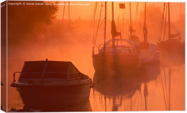 Misty Morning Along the Riverbank Canvas Print by Derek Daniel