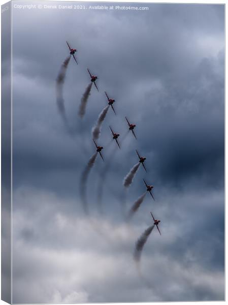 Thrilling Red Arrows Display over Bournemouth Canvas Print by Derek Daniel