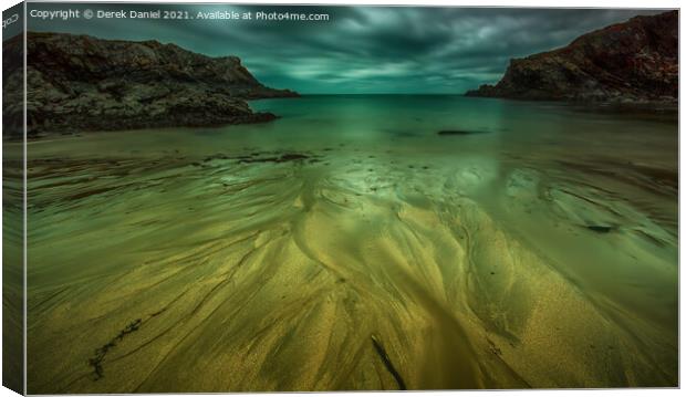 Moody Sand Patterns at Porth Dafarch Canvas Print by Derek Daniel