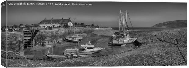 Porlock Weir (mono)(panoramic) Canvas Print by Derek Daniel