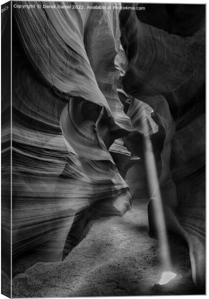 Light Beam in Antelope Canyon (mono) Canvas Print by Derek Daniel