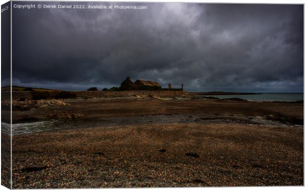 Dark skies over Bryn Aber, Cemlyn Bay, Anglesey Canvas Print by Derek Daniel