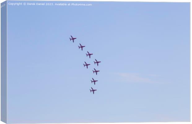Red Arrows formation flying display at Bournemouth Canvas Print by Derek Daniel