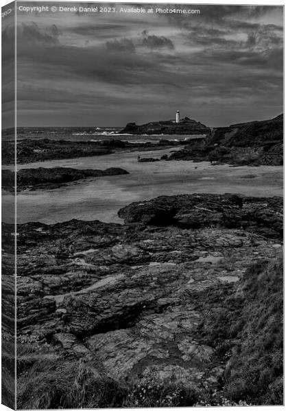 Godrevy Lighthouse, Cornwall (mono) Canvas Print by Derek Daniel