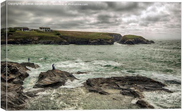 Majestic Fishermen Battle the Cornish Waves Canvas Print by Derek Daniel