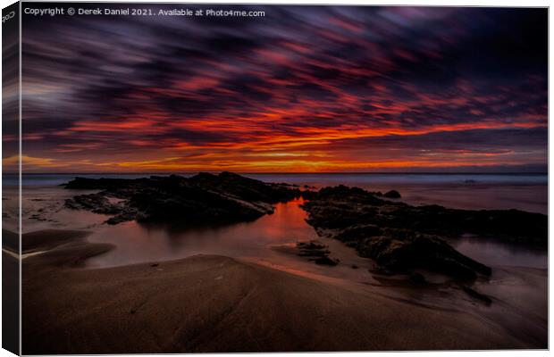 Fiery Red Sunset at Crooklets Beach, Bude Canvas Print by Derek Daniel