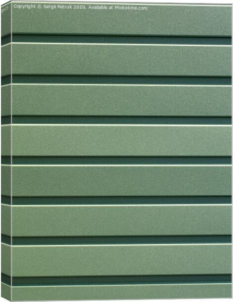 Green corrugated steel sheet with vertical guides. Canvas Print by Sergii Petruk