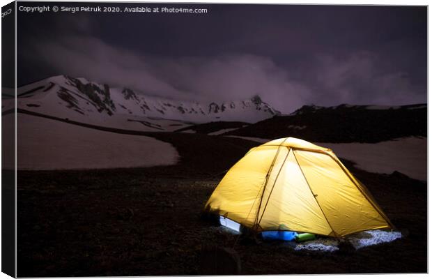 Tents of tourists are located at the foot of Mount Erciyes in central Turkey Canvas Print by Sergii Petruk