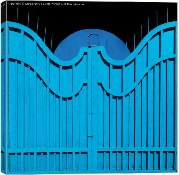 Exemplary metal gate-fence with outdated bright blue paint. Abstract texture background. Canvas Print by Sergii Petruk