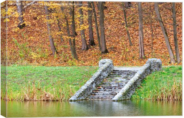 In the autumn pond down the stone old steps. Canvas Print by Sergii Petruk