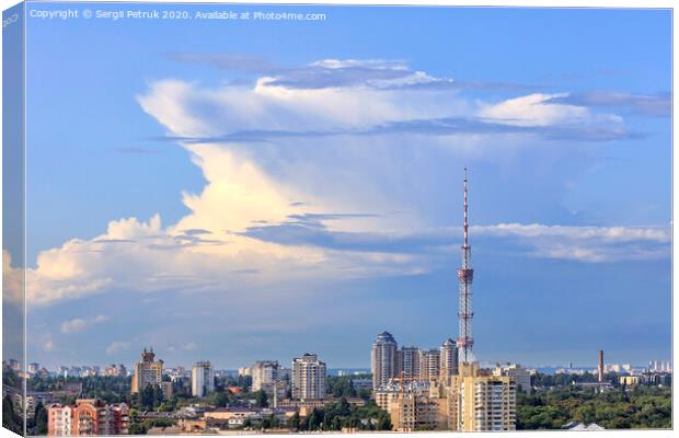 TV tower at noon against a cloudy blue summer sky Canvas Print by Sergii Petruk