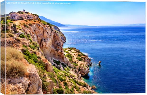 Seascape from the rocky steep coast of the Ionian Sea in Greece. Canvas Print by Sergii Petruk