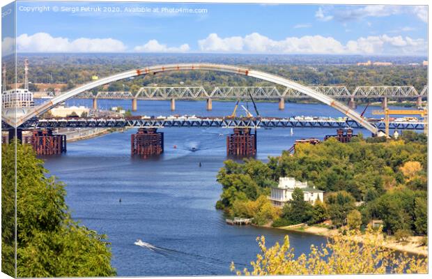 Construction of the Podolsky bridge across the Dnipro in Kyiv, image taken from a height. Canvas Print by Sergii Petruk