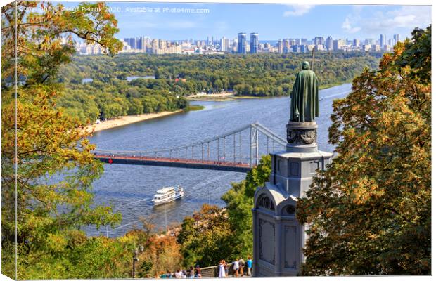 View of the Dnipro River and the left bank of Kyiv from the height of the Volodimir Girka. Canvas Print by Sergii Petruk