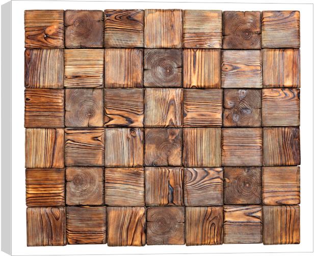 Beautiful mosaic made of various square textures of old wood, isolated on a white background. Canvas Print by Sergii Petruk