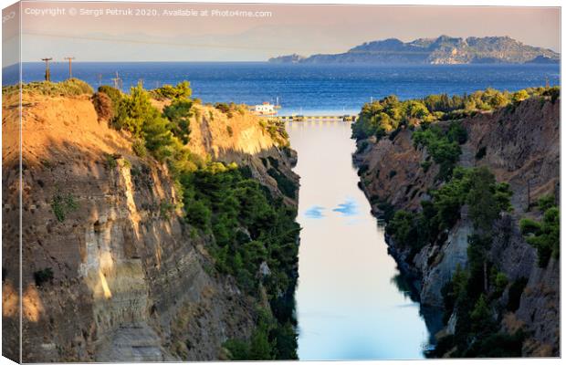 View of the Corinth Canal in Greece, the shortest European canal 6.3 km long, connecting the Aegean and Ionian Seas. Canvas Print by Sergii Petruk