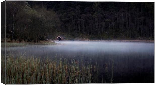 Loch Chon Boathouse Canvas Print by overhoist 