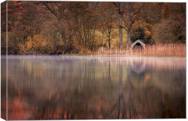 Lake of Menteith boathouse Canvas Print by overhoist 