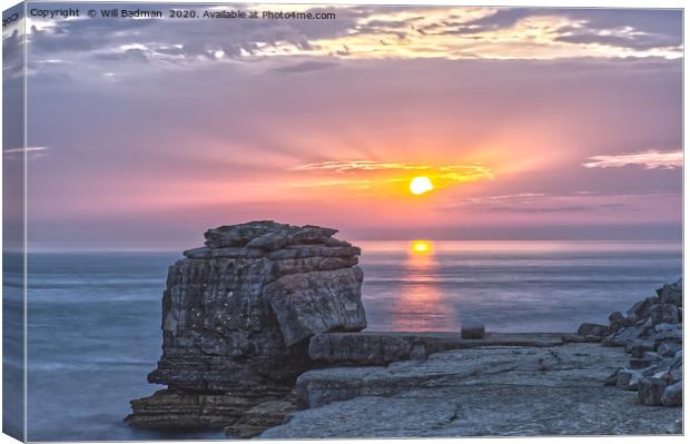 Sunset over Pulpit Rock Portland Dorset Canvas Print by Will Badman