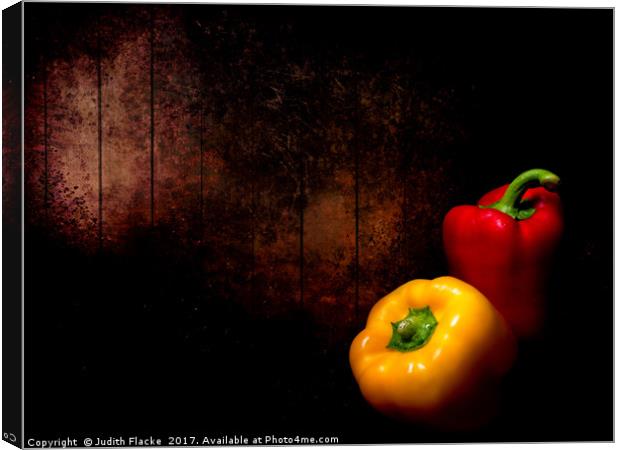 Red pepper, yellow pepper.  Canvas Print by Judith Flacke