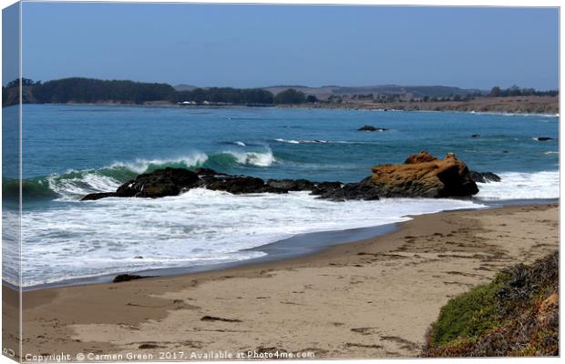 Sand and sea along the Pacific Coast Highway, Cali Canvas Print by Carmen Green