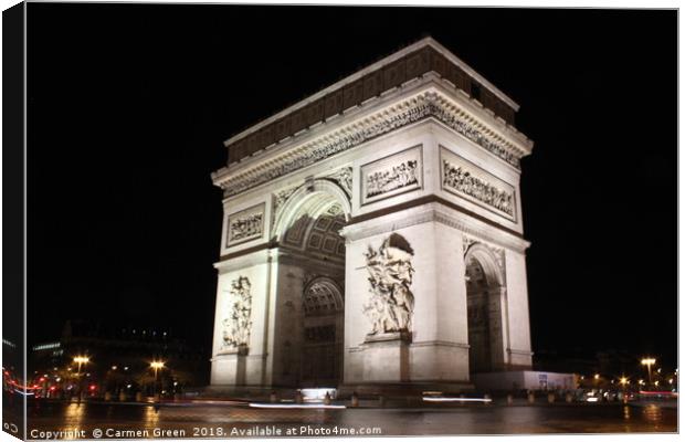 Arc de Triomphe at night, Paris Canvas Print by Carmen Green