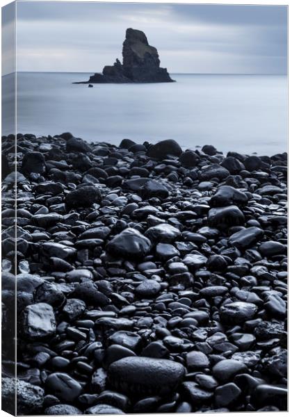 Grey day at Talisker bay Canvas Print by Peter Scott