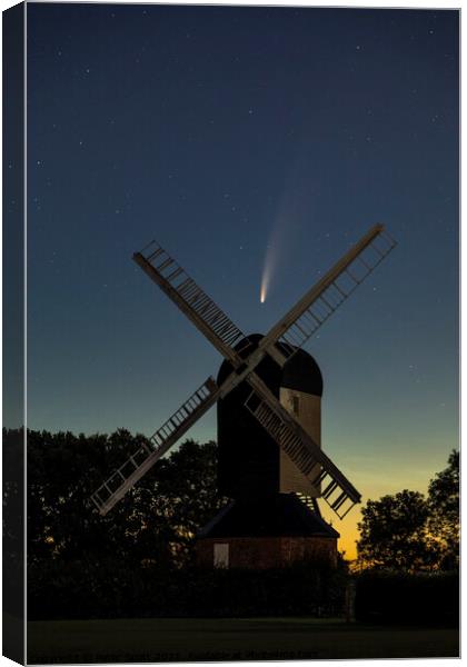 Comet Neowise over Mountnessing Windmill Canvas Print by Peter Scott