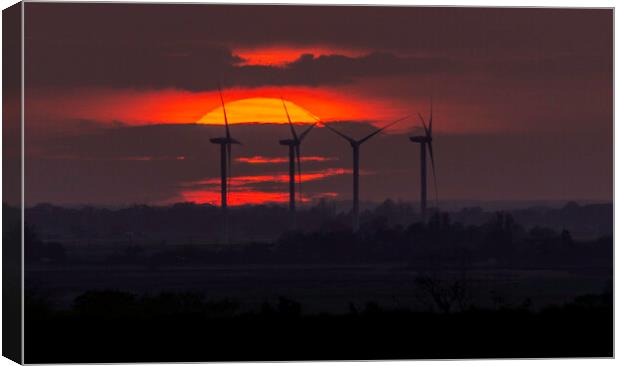 Sunset behind Tick Fen Windfarm, 28th April 2021 Canvas Print by Andrew Sharpe