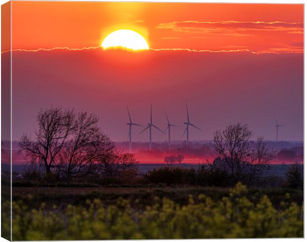 Sunset behind Tick Fen Windfarm, 30th April 2021 Canvas Print by Andrew Sharpe