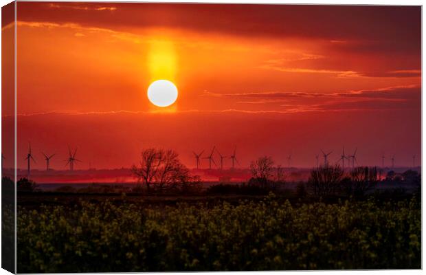 Sunset behind Tick Fen Windfarm, 30th April 2021 Canvas Print by Andrew Sharpe