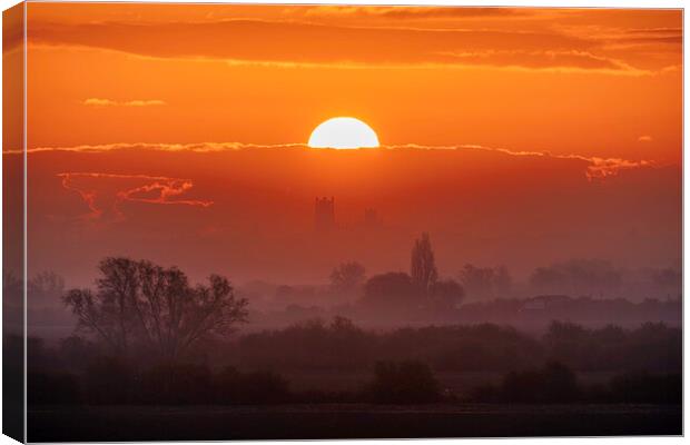 Dawn behind Ely Cathedral, 2nd May 2021 Canvas Print by Andrew Sharpe