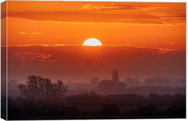 Dawn behind Ely Cathedral, 2nd May 2021 Canvas Print by Andrew Sharpe