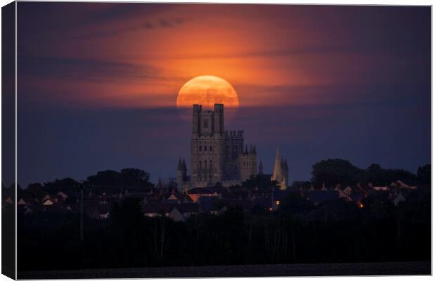 Moonrise behind Ely Cathedral, 21st September 2021 Canvas Print by Andrew Sharpe