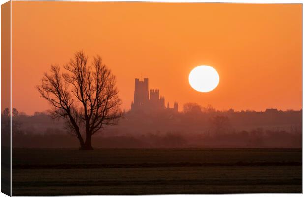 Dawn behind Ely Cathedral, 19th March 2022 Canvas Print by Andrew Sharpe