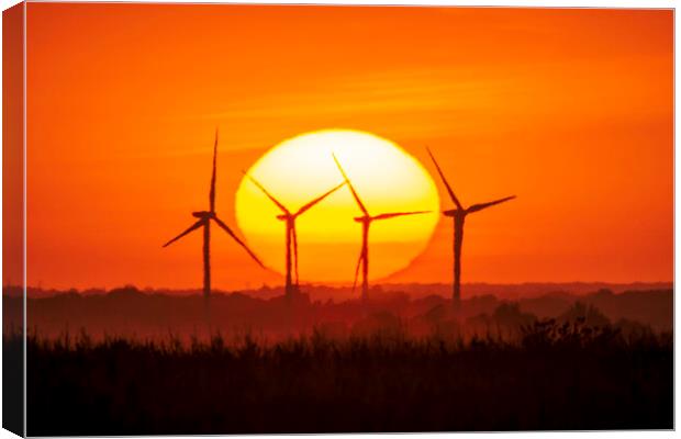 Sunset behind Tick Fen windfarm, Cambridgeshire, 12th August 202 Canvas Print by Andrew Sharpe